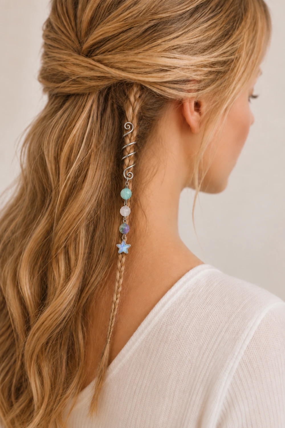 Florit Taşlı Yıldız Uçlu Hair Cuff model üzerinde