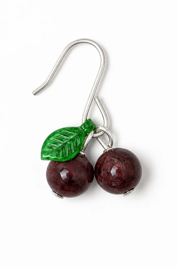 Lal (Garnet) 8mm Kiraz Figürlü Küpe (1)