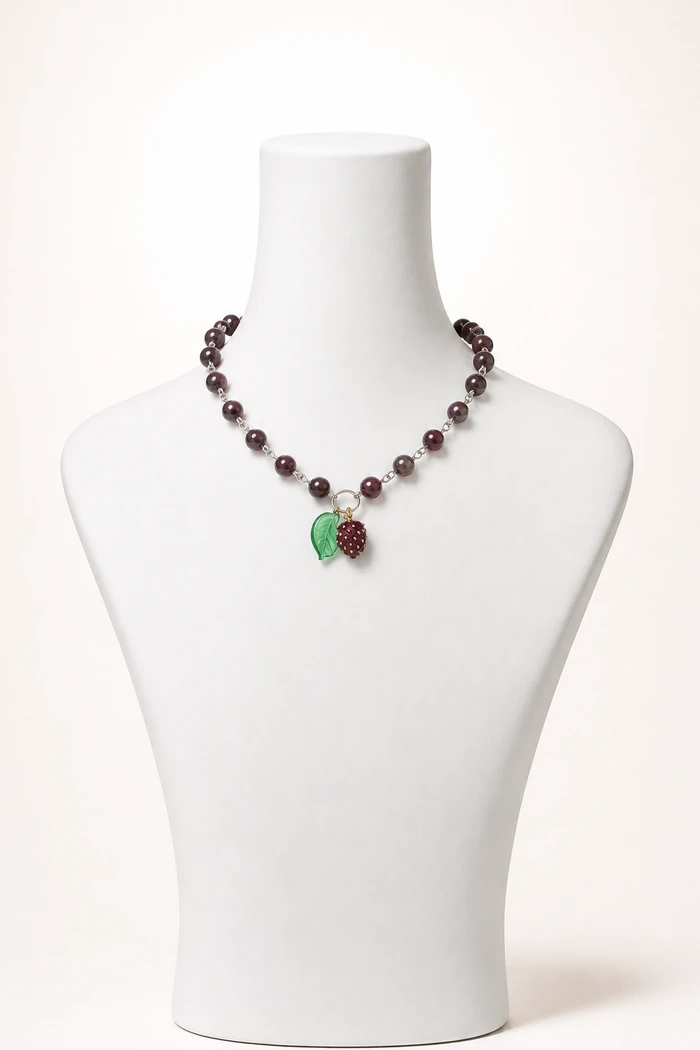 Lal (Garnet) Taşlı Böğürtlen Uçlu Kolye