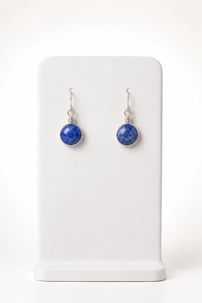 Lapis Lazuli 8mm Tel Çerçeveli Küpe