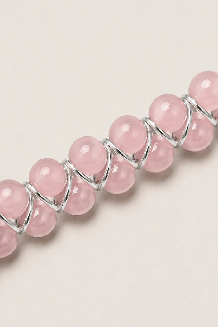 Pembe Kuvars 8mm Çift Sıra Doğal Taş Bileklik (1)