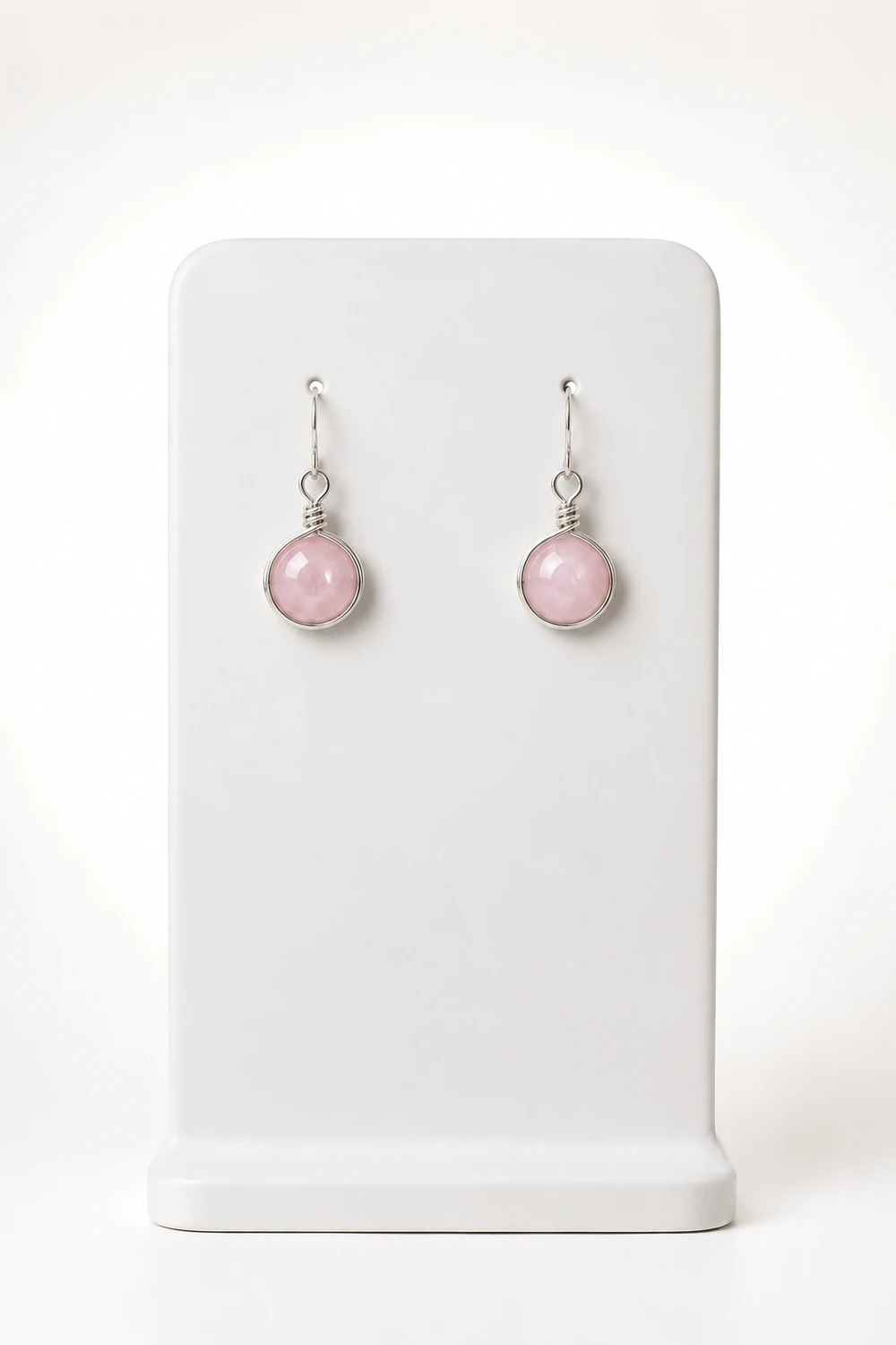 Pembe Kuvars 8mm Tel Çerçeveli Küpe ürün görseli